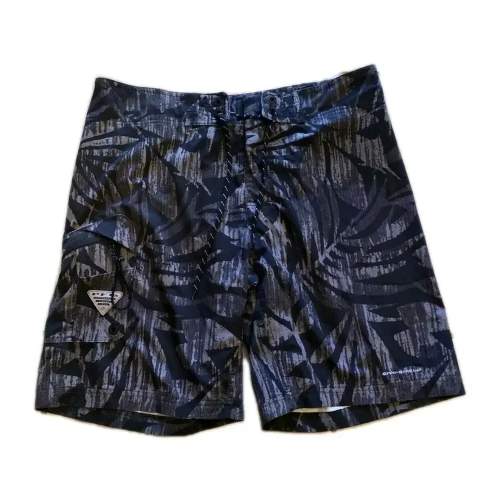Columbia PFG Omni-Shield Board Shorts Mens 34 Black/Gray Tropical Print